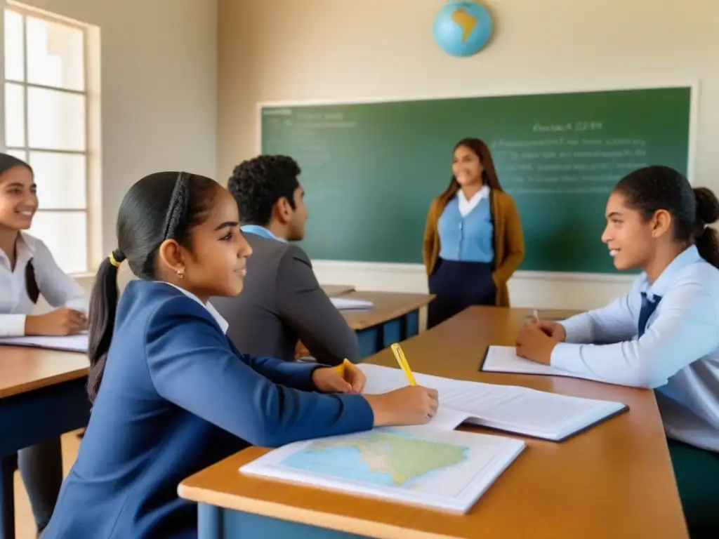 Estudiantes de Uruguay colaboran en un aula moderna