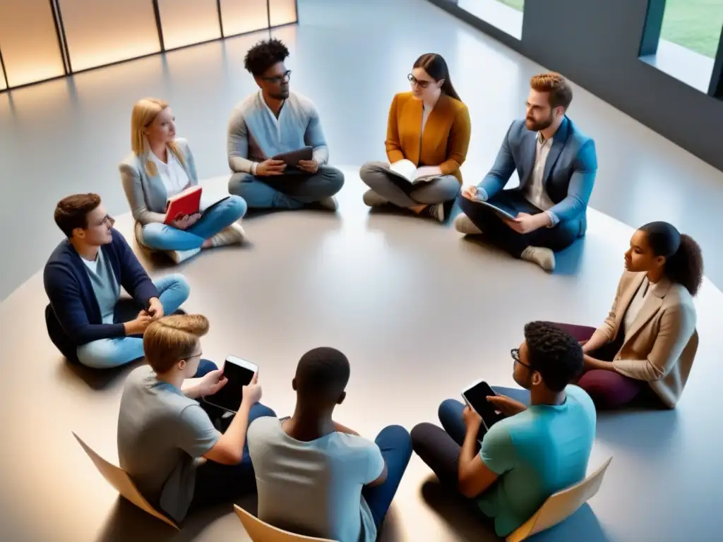 Estudiantes colaborando en un aula moderna, reflejo de tendencias educativas globales en Uruguay