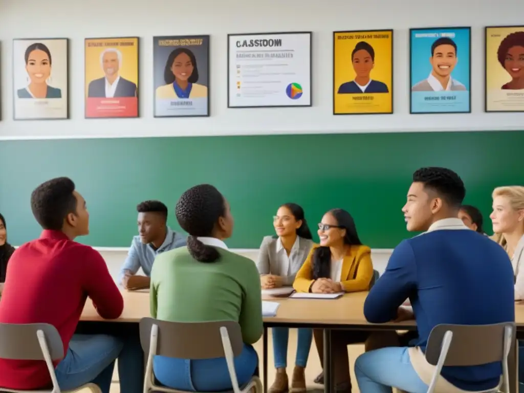 Estudiantes diversos debaten en aula multicultural