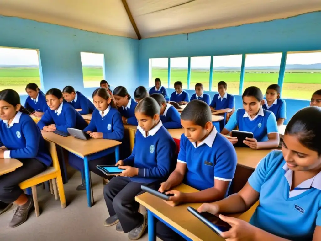 Estudiantes en aula rural de Uruguay con tecnología móvil integrada