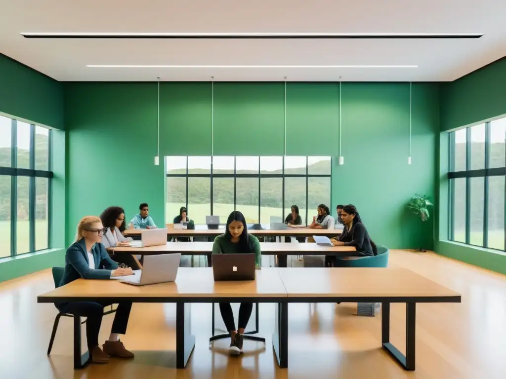 Estudiantes colaborando en una biblioteca universitaria en Uruguay