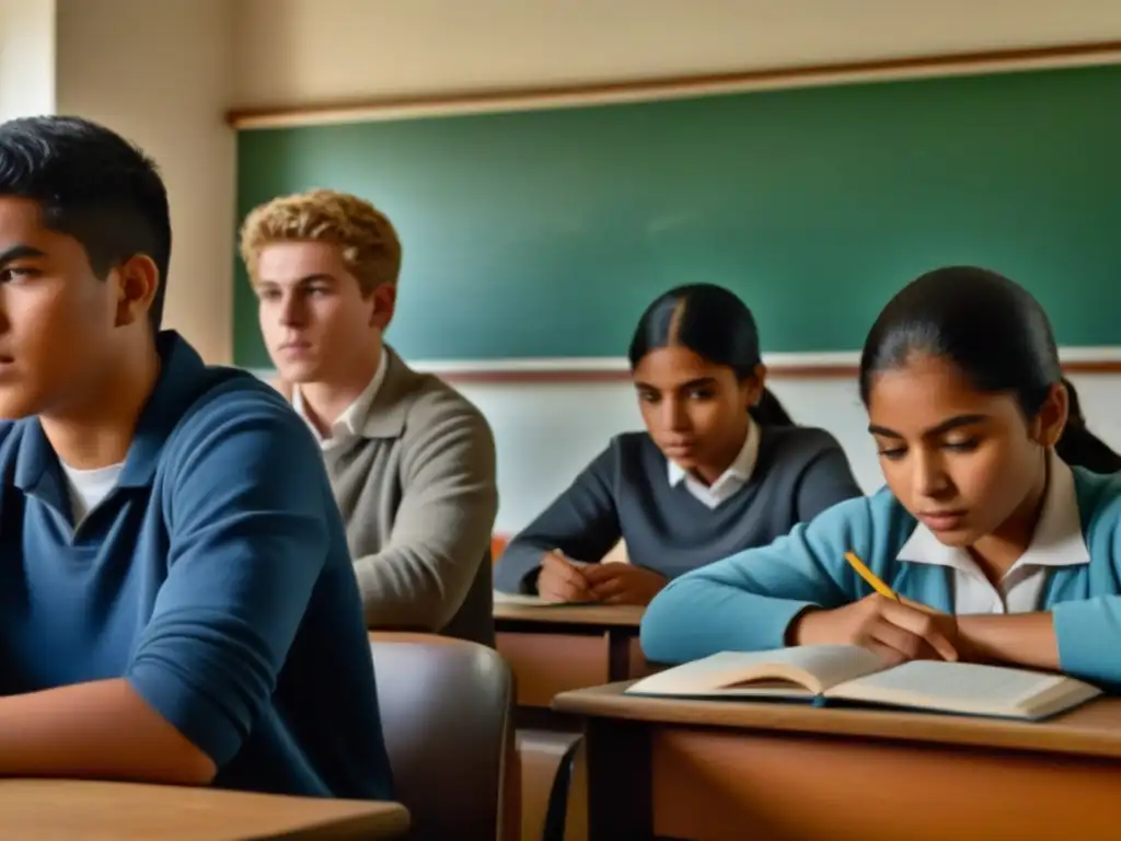 Estudiantes diversos concentrados en aula de Uruguay