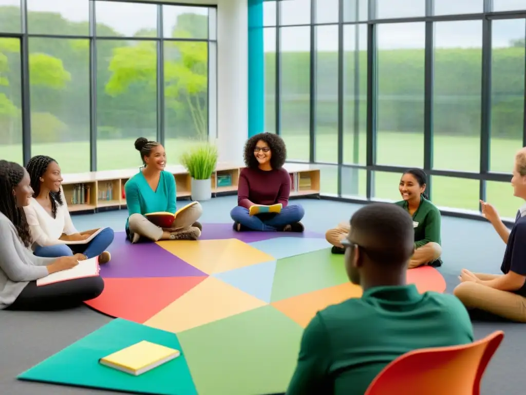 Estudiantes diversidad aprenden juntos en un aula moderna en Uruguay