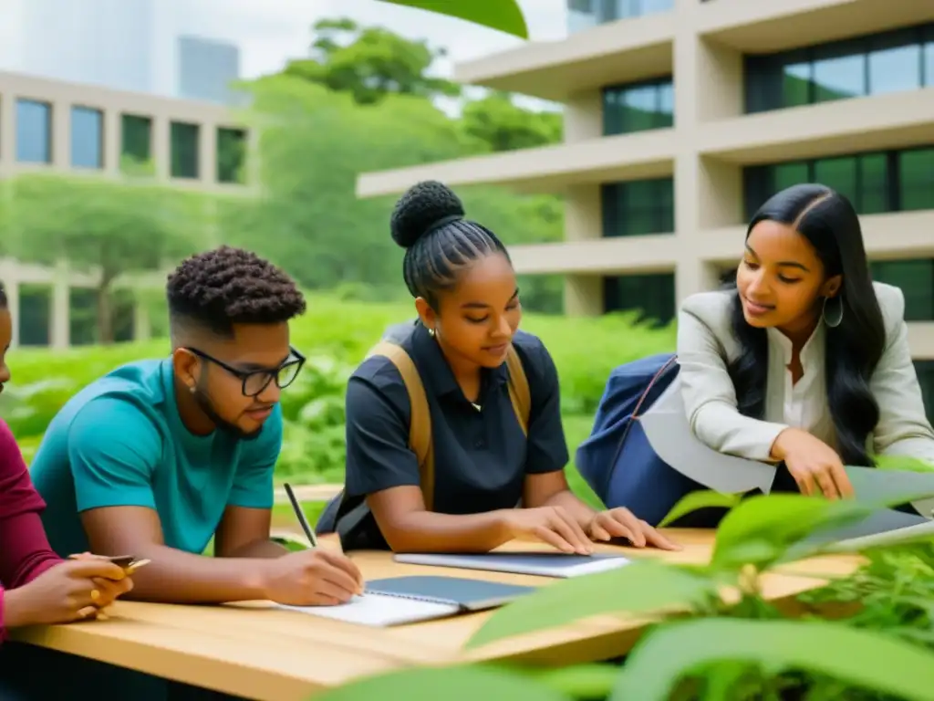 Estudiantes diversidad colaboran en proyecto al aire libre, simbolizando métodos enseñanza innovadores cambio social Uruguay