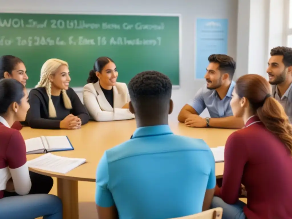 Estudiantes diversos en círculo participan en taller de multiculturalismo