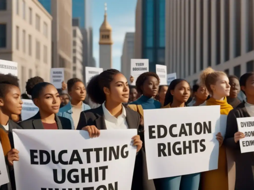 Estudiantes diversos en protesta pacífica por la educación, ciudad moderna