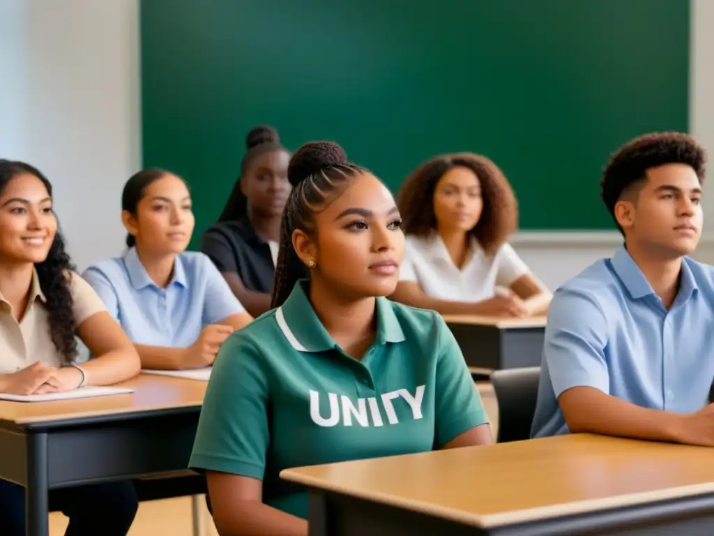 Estudiantes diversos y unidos participando en actividad de aprendizaje colaborativo, promoviendo la educación inclusiva en Uruguay