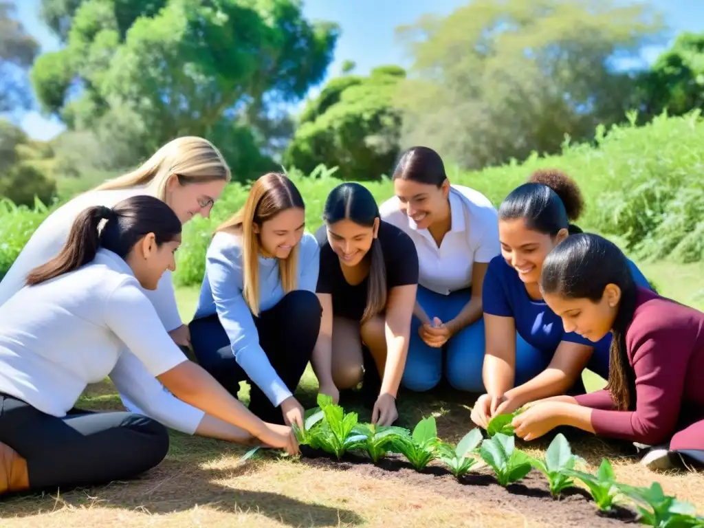 Estudiantes y docentes uruguayos fortaleciendo la resiliencia en la educación, unidos en armonía bajo el cielo azul