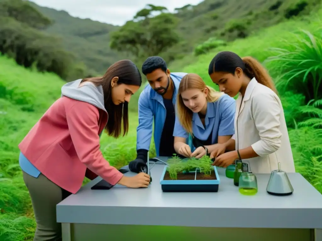 Estudiantes realizando experimentos científicos al aire libre, uniendo ciencias ciudadanas en Uruguay