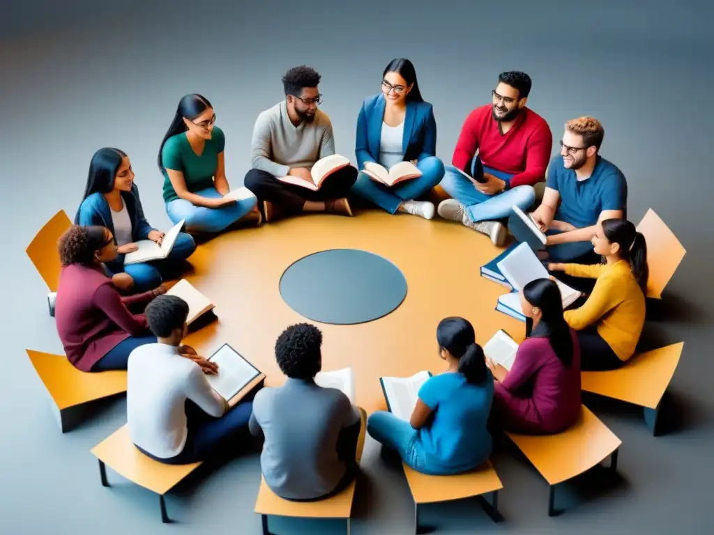 Estudiantes diversos intercambiando ideas y conocimientos, simbolizando el impacto de programas de intercambio en la equidad educativa en Uruguay