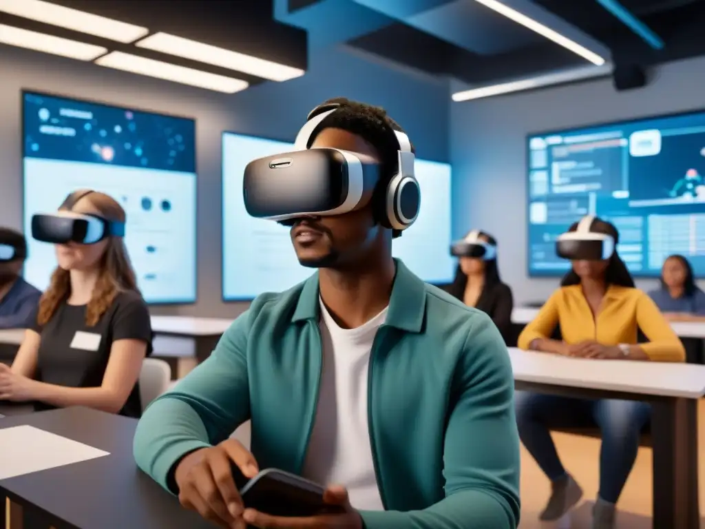 Estudiantes inmersos en un laboratorio virtual con realidad virtual