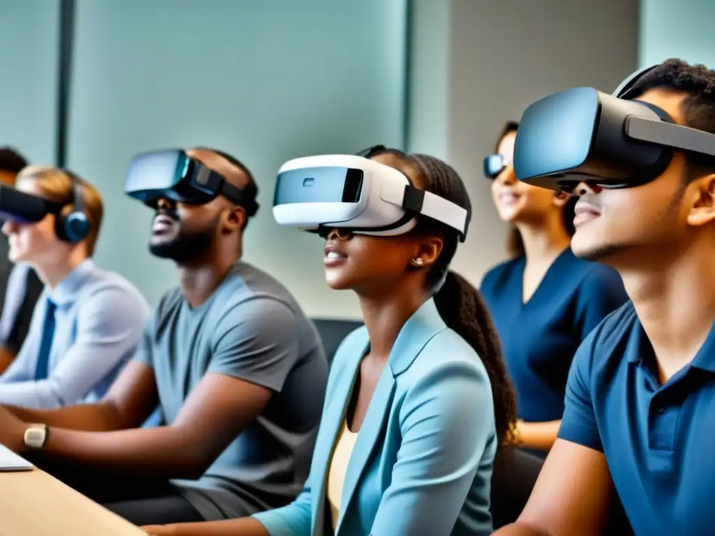 Estudiantes inmersos en realidad virtual, simbolizando avance educativo