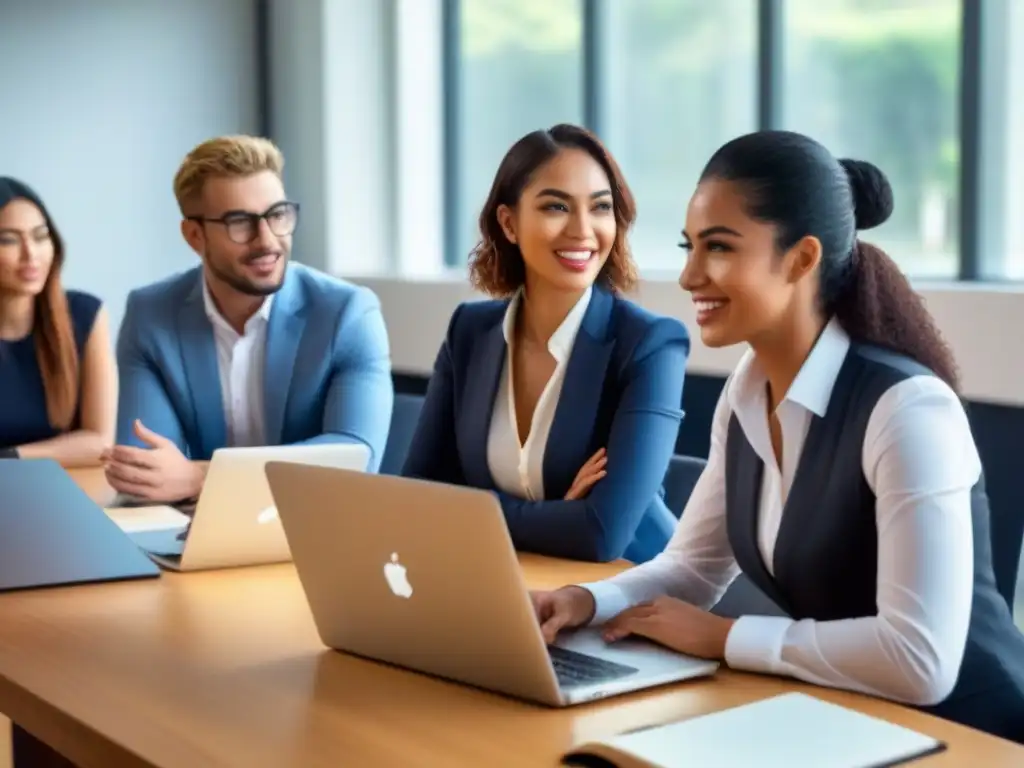 Estudiantes de MBA internacionales discuten en aula moderna en Uruguay