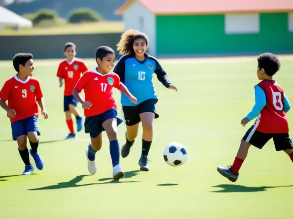 Estudiantes disfrutan de un juego de fútbol en clase de educación física en Uruguay