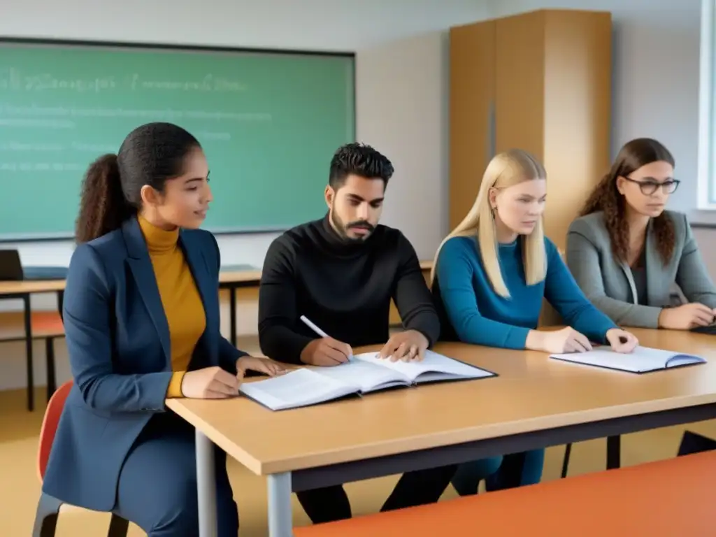 Estudiantes de Uruguay y Finlandia colaborando juntos en aula moderna