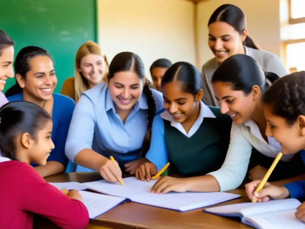 Estudiantes y maestros uruguayos colaborando en proyectos educativos comunidad Uruguay