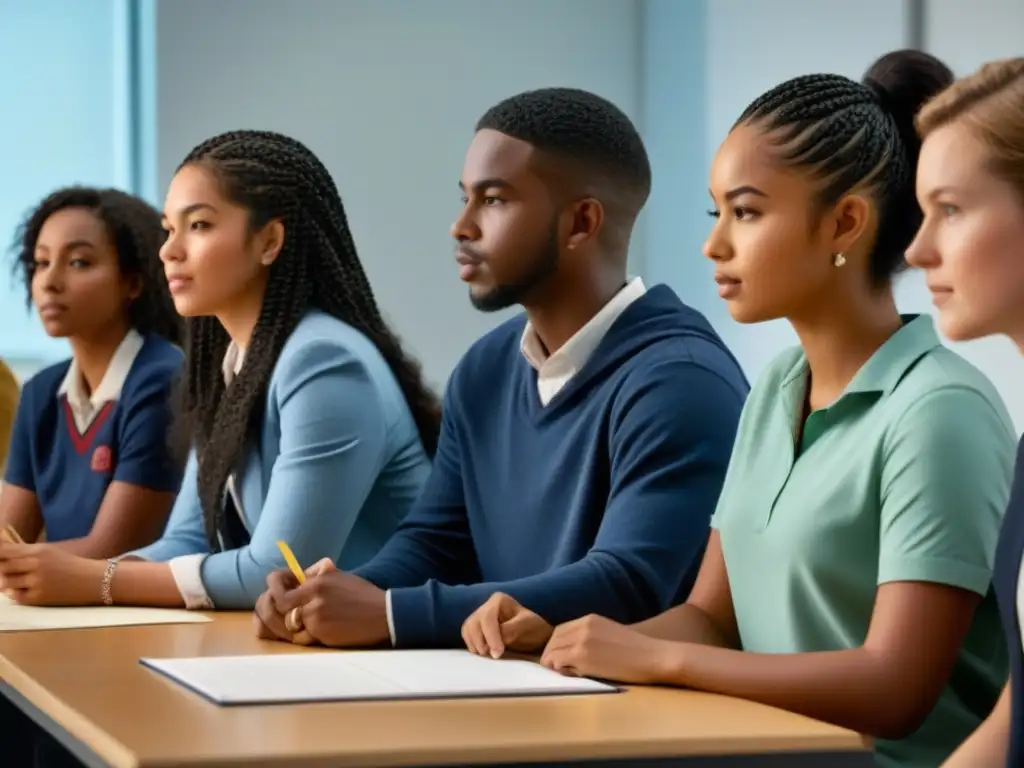 Diversos estudiantes analizan obras de arte en aula, destacando habilidades cognitivas y la importancia de interpretación