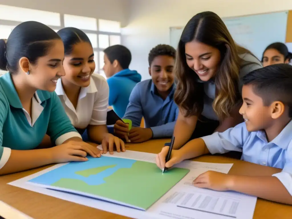 Estudiantes colaborando en un proyecto educativo en Uruguay, fomentando el Aprendizaje Basado en Proyectos