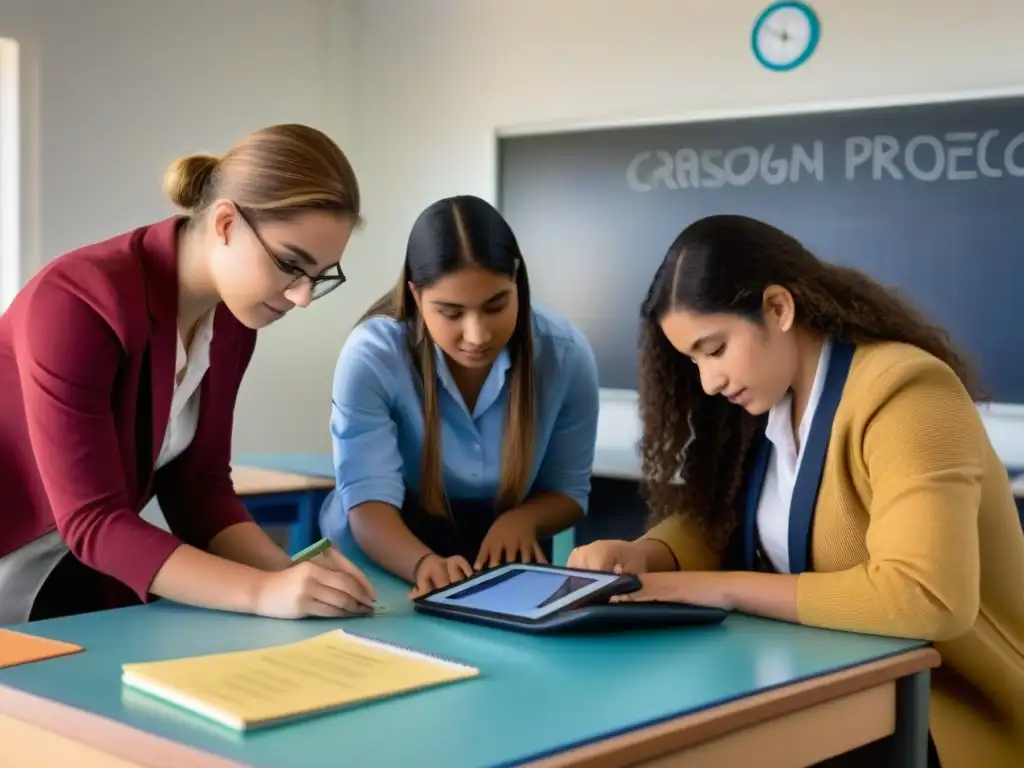 Estudiantes colaborando en proyecto educativo en Uruguay