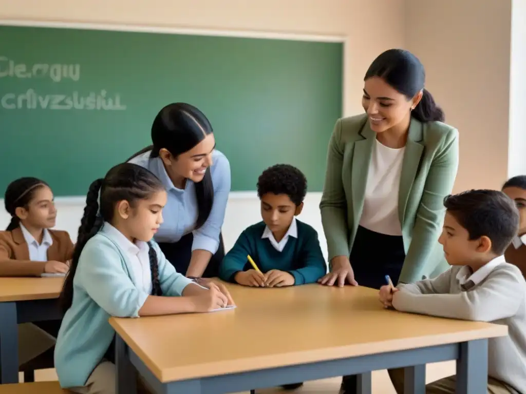 Estudiantes diversos colaboran en proyecto inclusivo en aula moderna en Uruguay