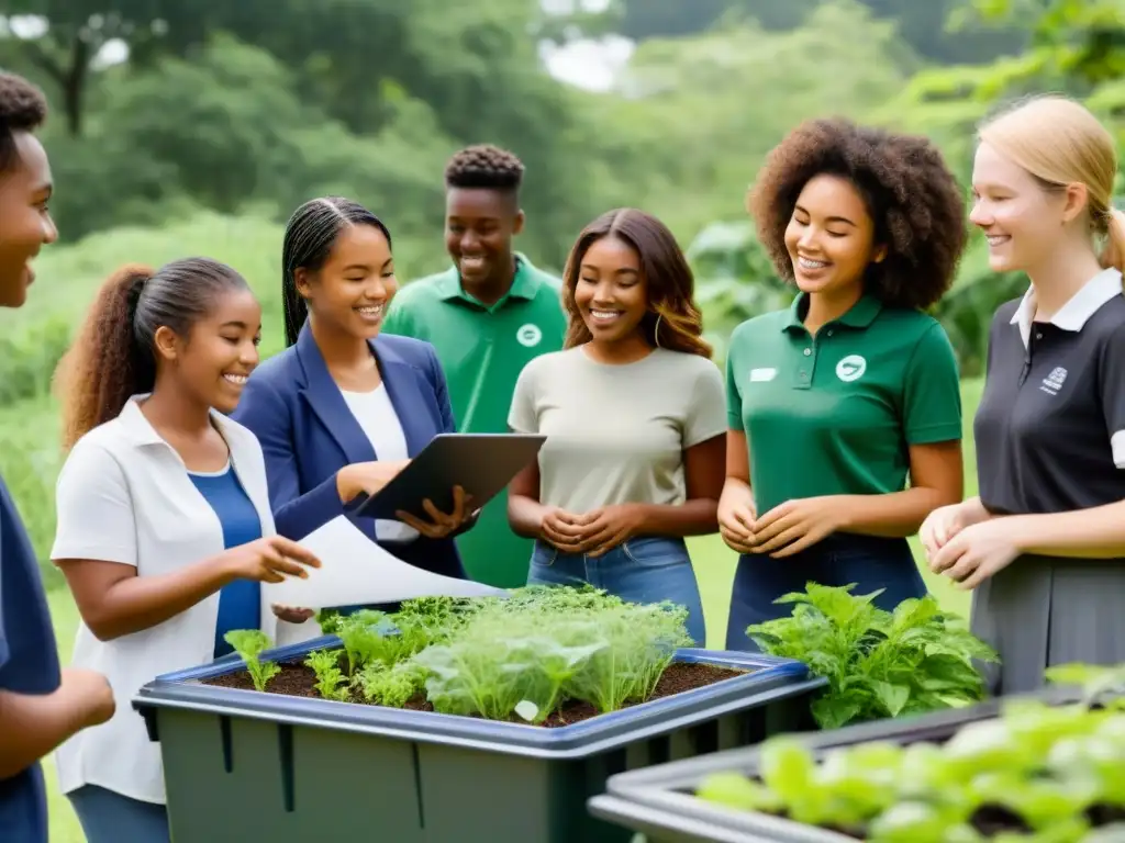 Estudiantes colaborando en proyectos educativos sostenibles en Uruguay, armonía con la naturaleza