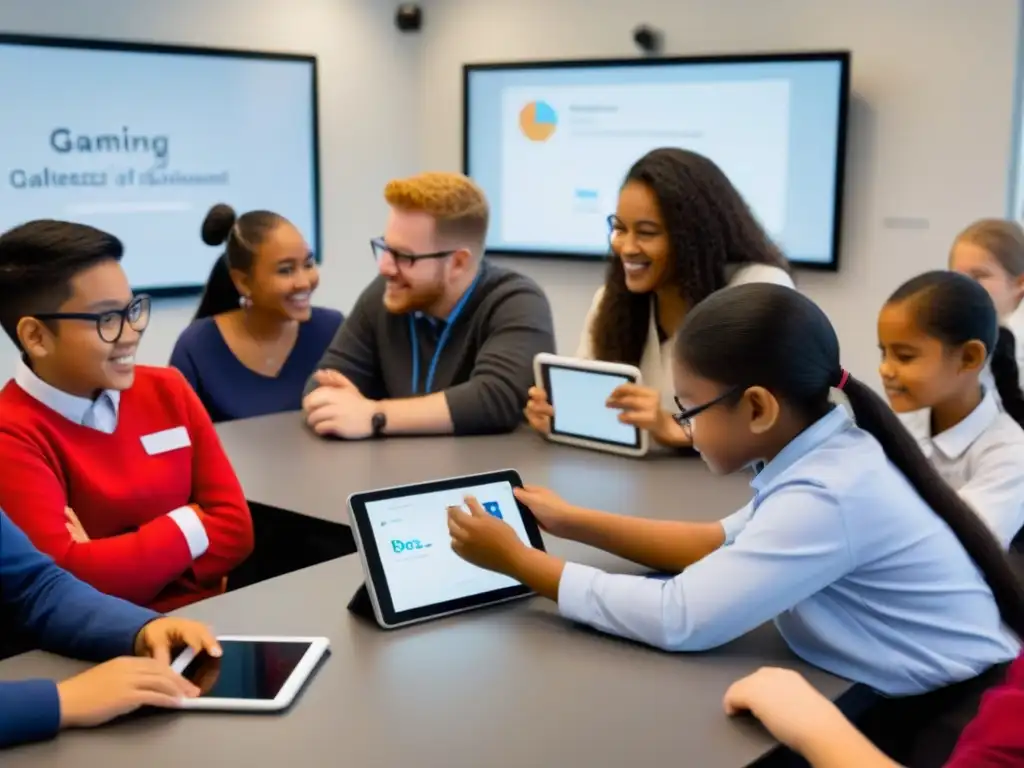 Diversos estudiantes juegan y aprenden con tecnología en un aula moderna