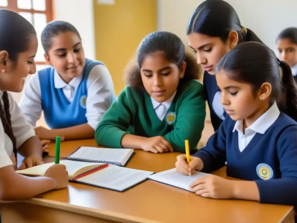 Estudiantes uruguayos en actividad de Aprendizaje Servicio en Uruguay, mostrando concentración y colaboración