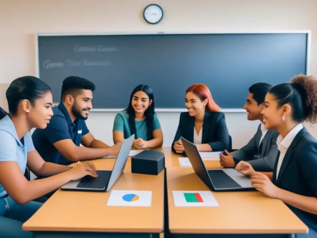 Estudiantes uruguayos en aula colaborativa con gamificación