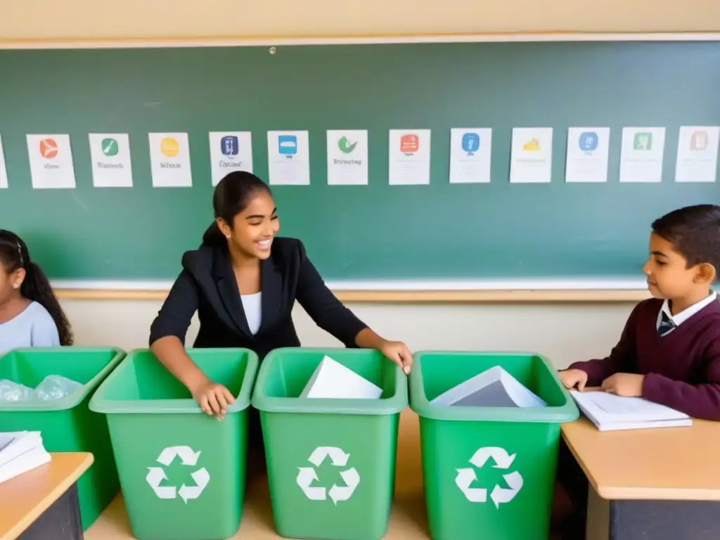 Estudiantes uruguayos en aula reciclando con enfoque