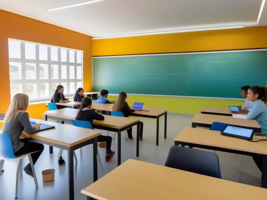 Estudiantes uruguayos en aula moderna usando TIC educación Uruguay tendencias