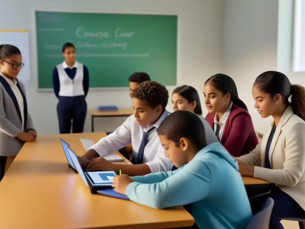 Estudiantes uruguayos en aula moderna realizando aprendizaje personalizado en Uruguay