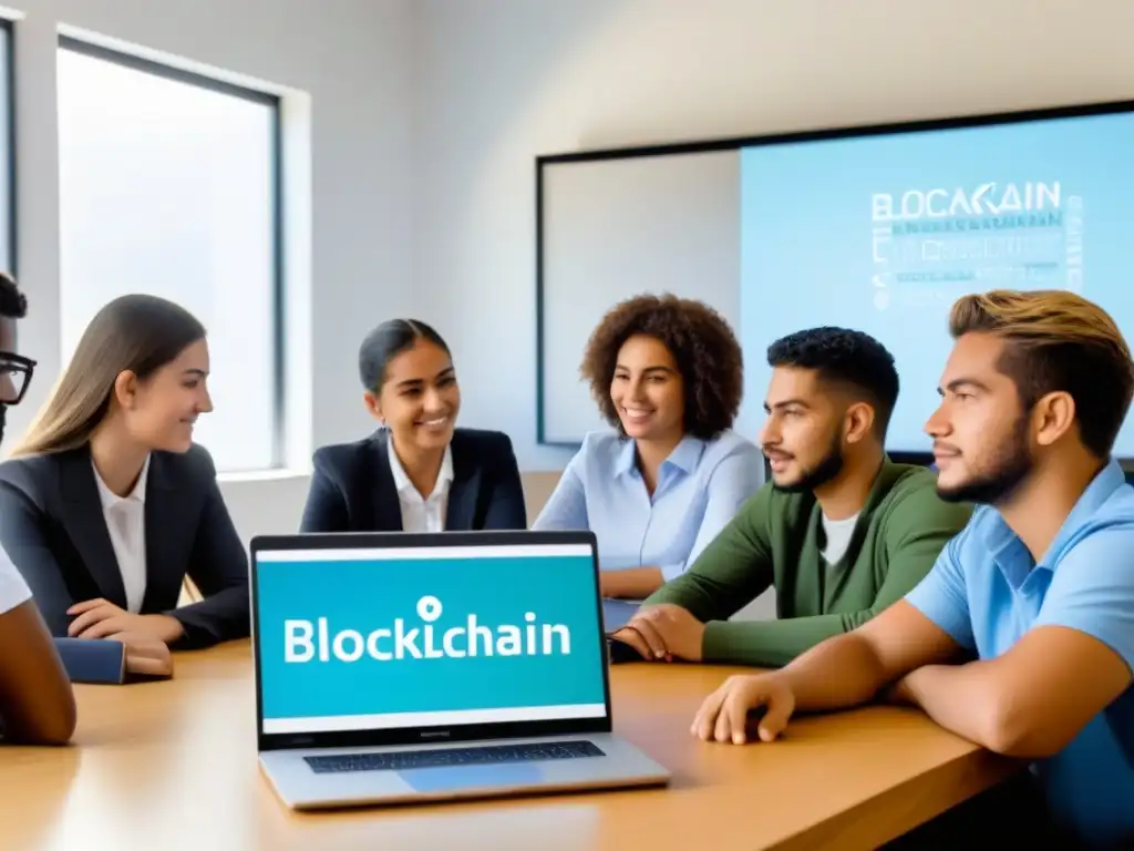 Estudiantes uruguayos aprenden con blockchain para igualdad educativa Estudiantes uruguayos aprenden blockchain en colaboración, representando la equidad educativa