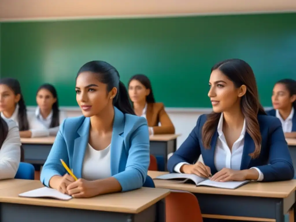 Estudiantes uruguayos participando activamente en una clase bilingüe, mostrando los beneficios de la educación bilingüe en Uruguay