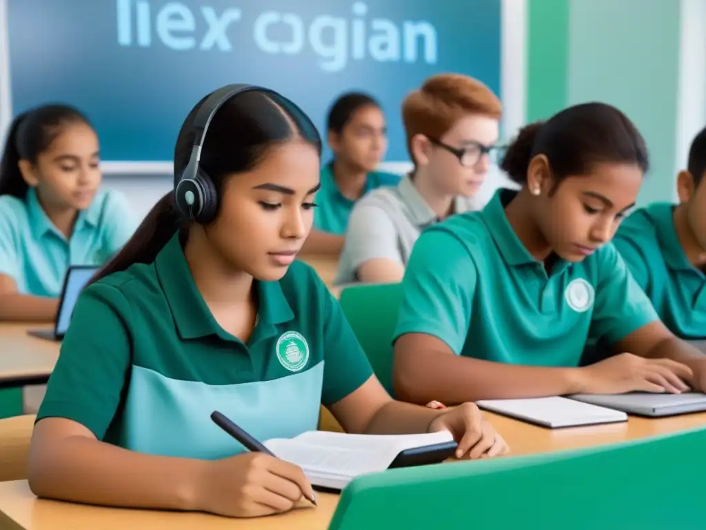 Estudiantes uruguayos enfocados en la tecnología, demostrando resiliencia y determinación en un aula virtual