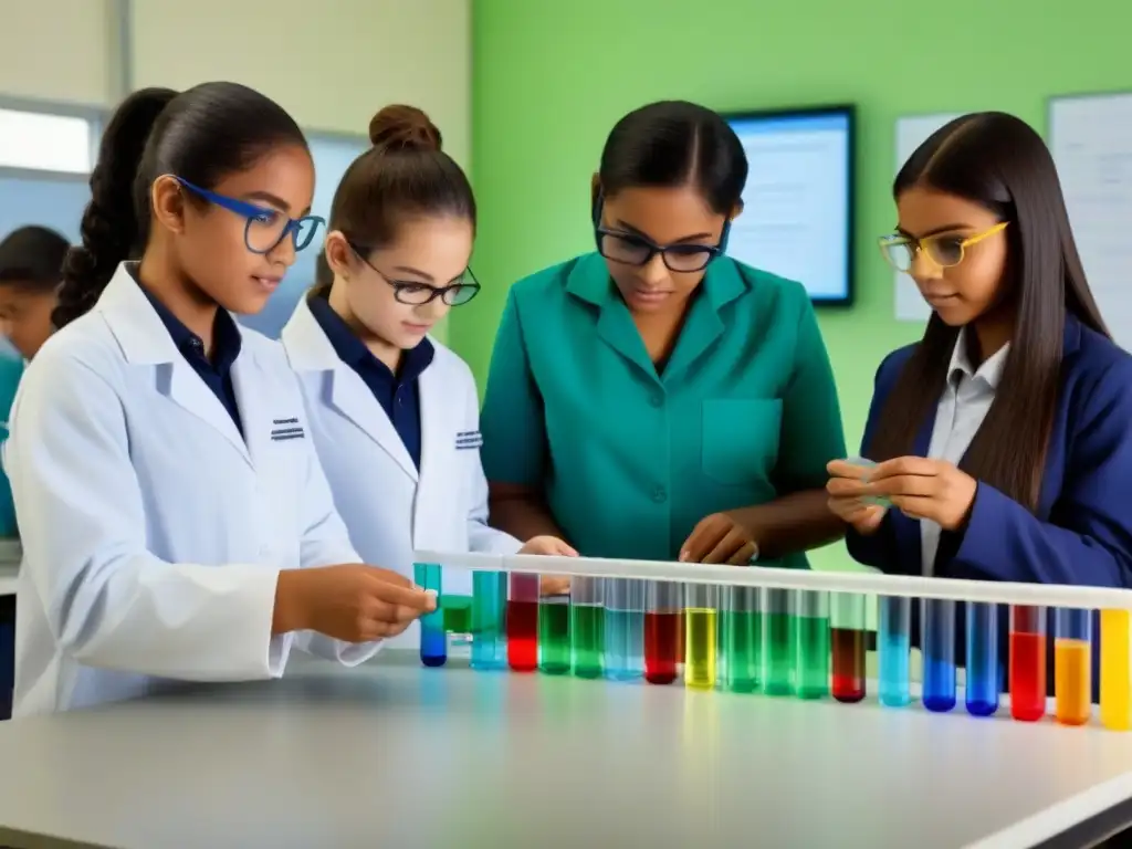 Estudiantes uruguayos realizan experimentos en laboratorio escolar, fomentando la investigación científica en escuelas uruguayas