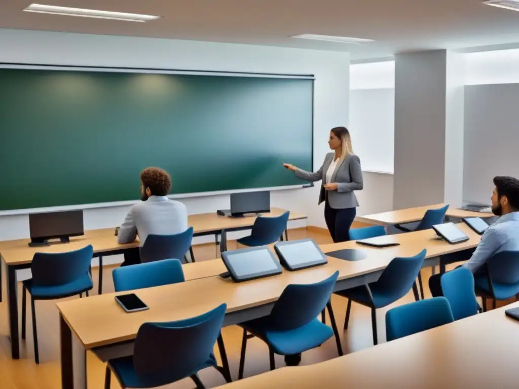 Estudiantes uruguayos disfrutando de una moderna clase, destacando la innovación educativa en Uruguay