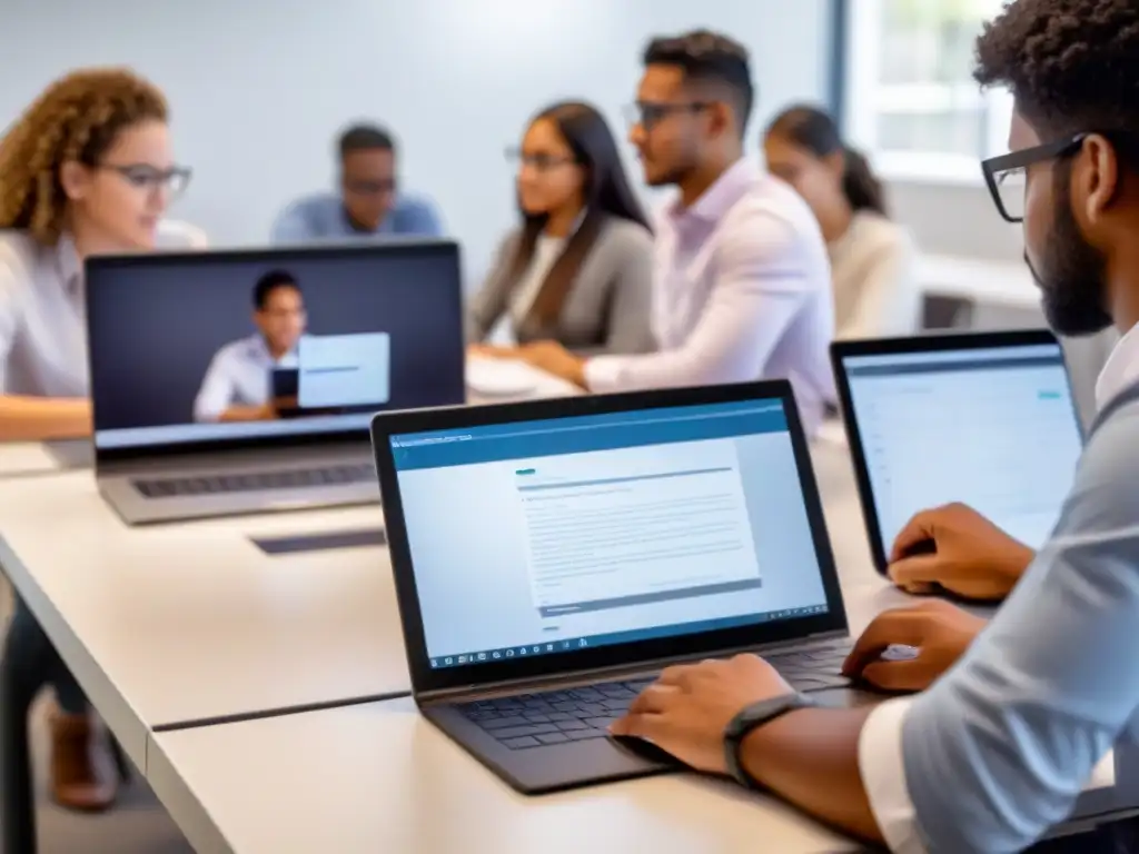 Estudiantes uruguayos colaboran en plataformas online, compartiendo ideas y aprendiendo juntos