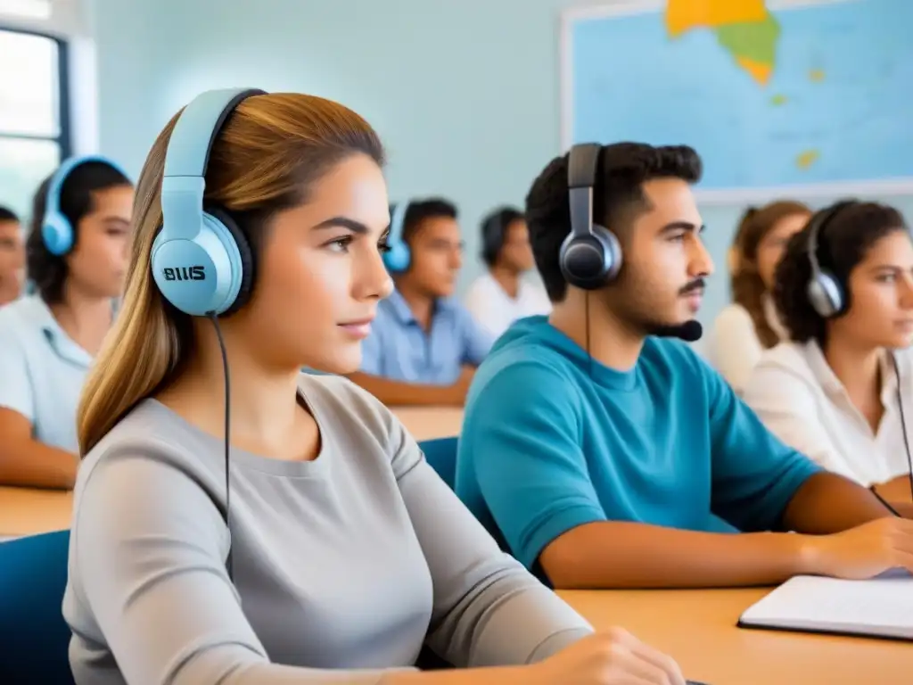 Estudiantes uruguayos inmersos en podcasts educativos Estudiantes uruguayos escuchan podcasts educativos con entusiasmo