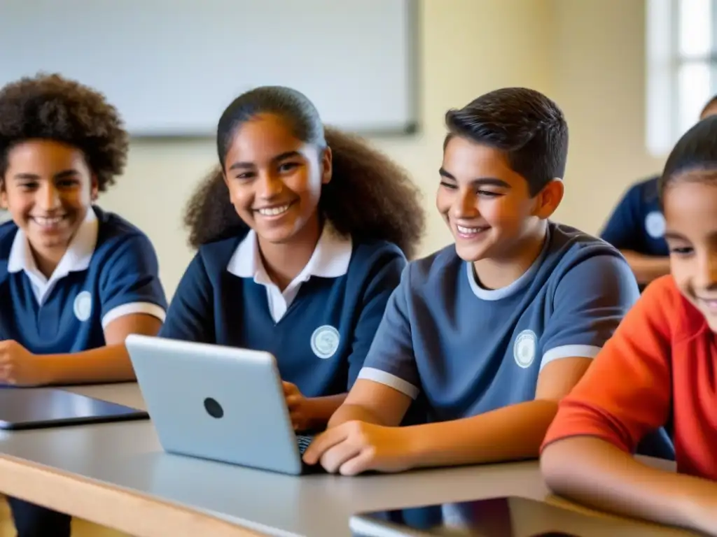 Estudiantes uruguayos muestran resiliencia al usar tecnología en clase, colaborando en proyectos educativos con tablets y laptops