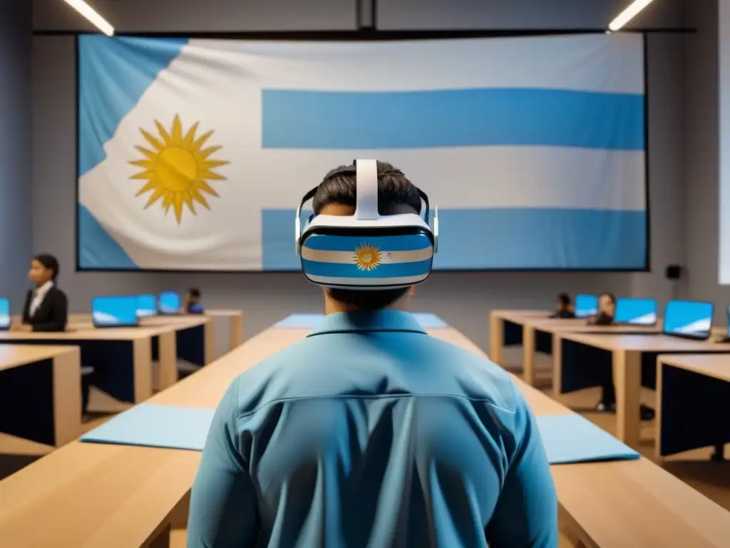 Estudiantes uruguayos aprenden con tecnología de realidad virtual en un aula digital futurista