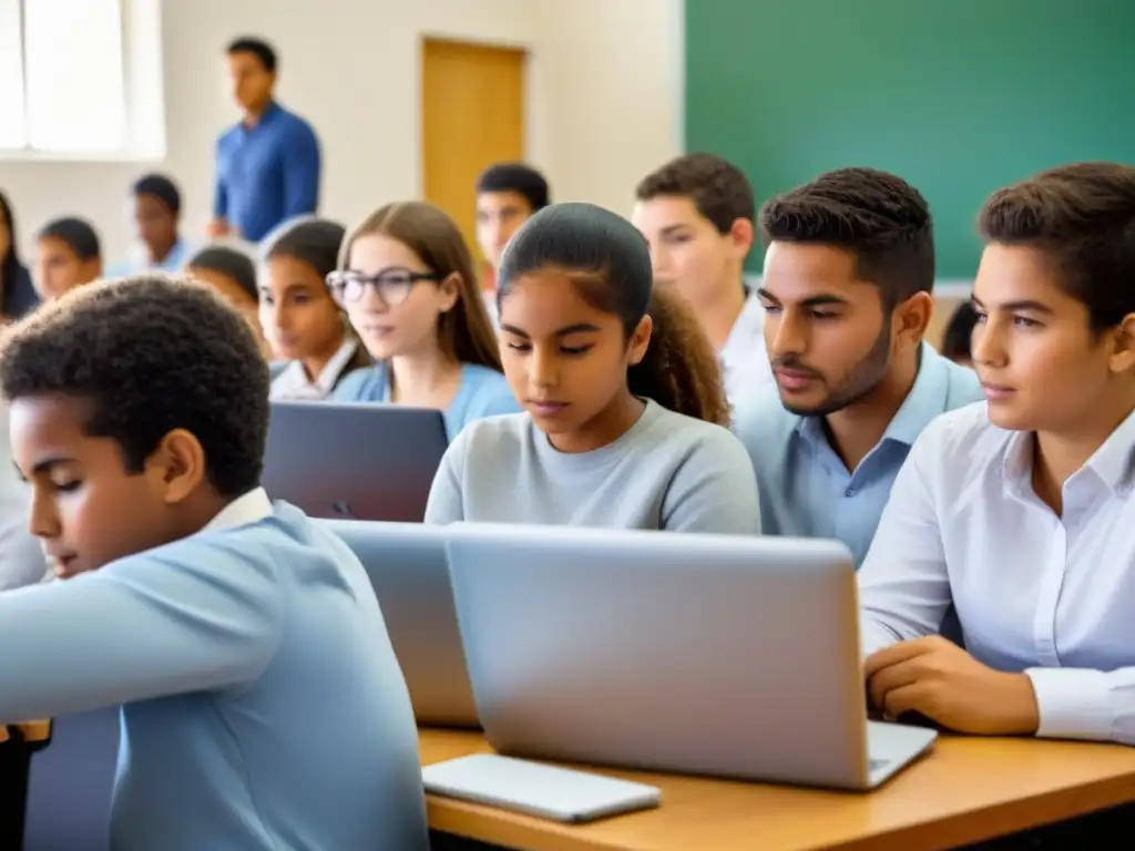 Estudiantes uruguayos colaboran con tecnologías educativas, reflejando el impacto en la sociedad