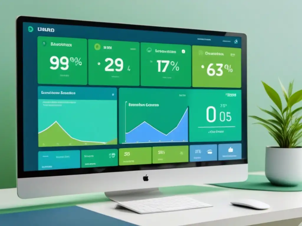 Dashboard futurista con KPIs para startups educativas en Uruguay, con líneas limpias y colores profesionales