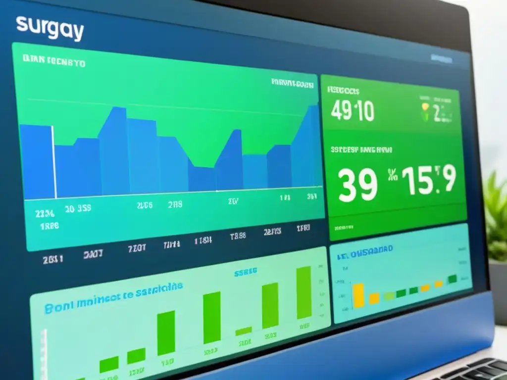 Dashboard futurista con KPIs para startups educativas en Uruguay, en tonos azules y verdes