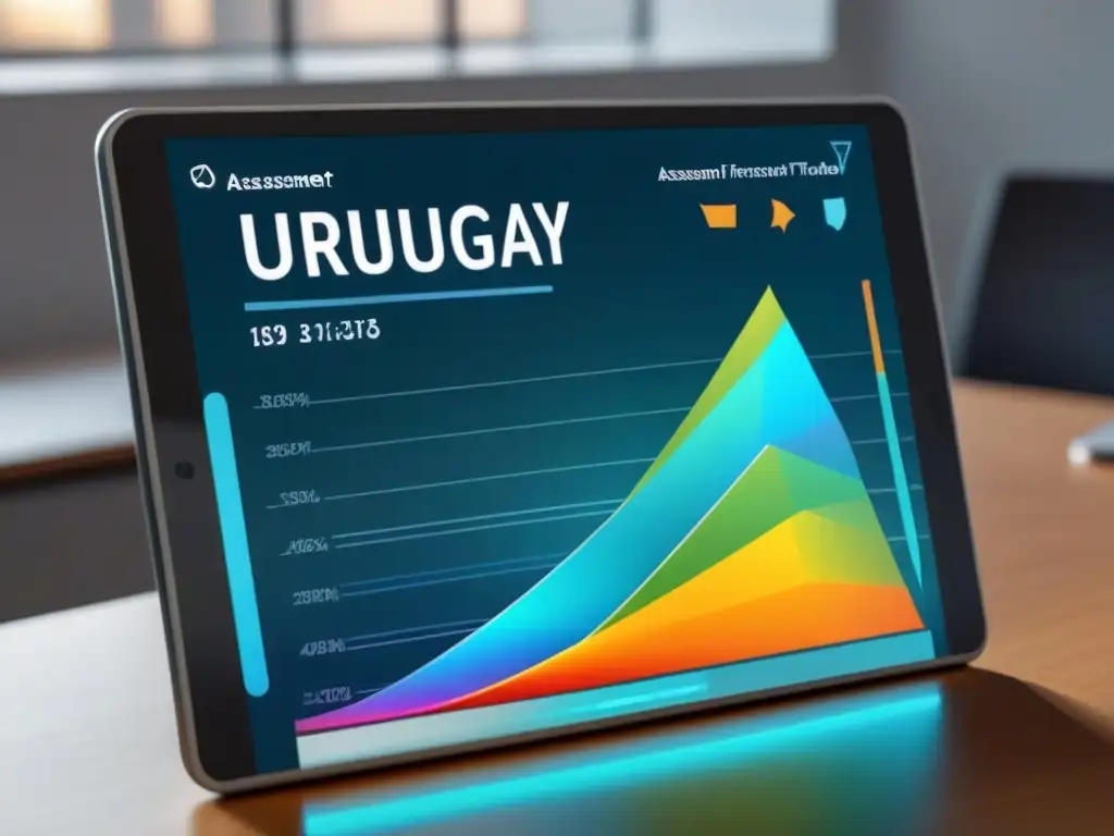 Futurista tablet muestra gráfico holográfico de tendencias evaluaciones estándar Uruguay