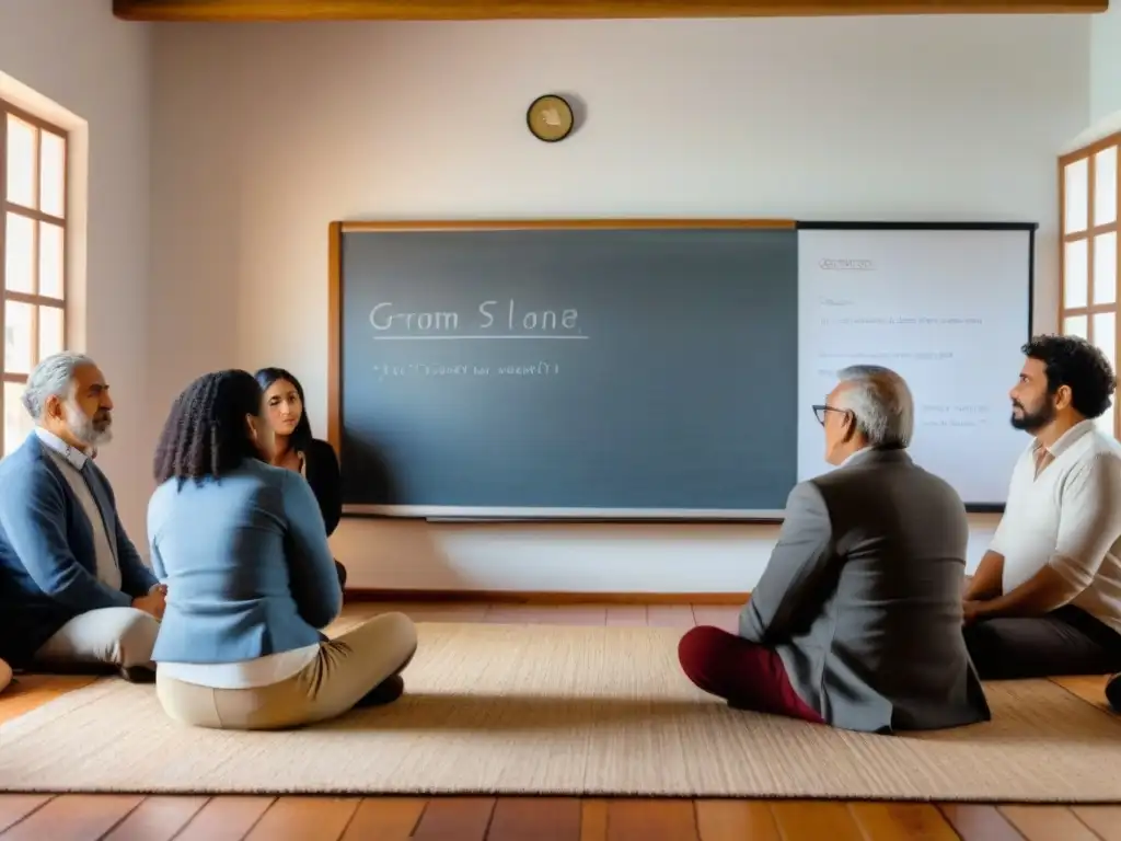 Grupo diverso de adultos aprendiendo idiomas de forma innovadora en Uruguay