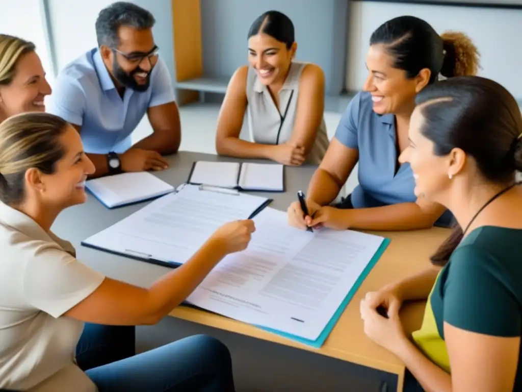 Profesores en Uruguay: Colaboración en Workshop Educativo Grupo diverso de docentes en Uruguay colaborando y compartiendo ideas en un taller de Desarrollo profesional docente en Uruguay