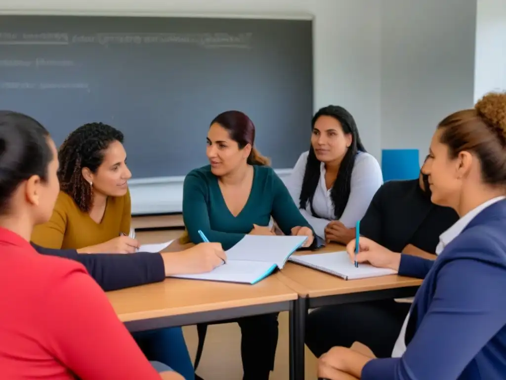 Maestros uruguayos en taller de formación: pasión por la enseñanza Un grupo diverso de docentes uruguayos en un curso de capacitación, colaborando y creciendo juntos en estrategias educativas