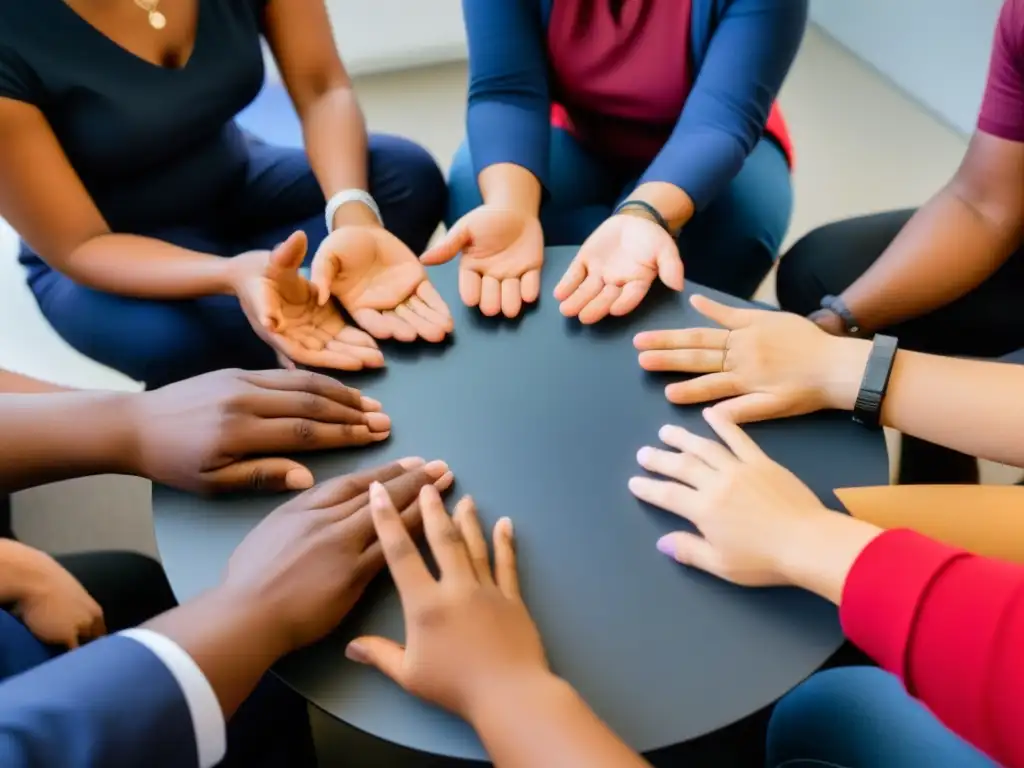 Grupo diverso de educadores en capacitación docente para inclusión educativa, discutiendo animadamente en círculo