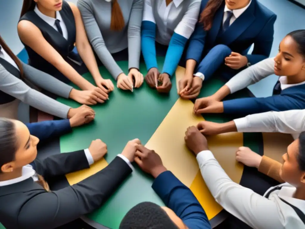 Grupo diverso de estudiantes de altas capacidades en actividad colaborativa, promoviendo inclusión educativa en Uruguay