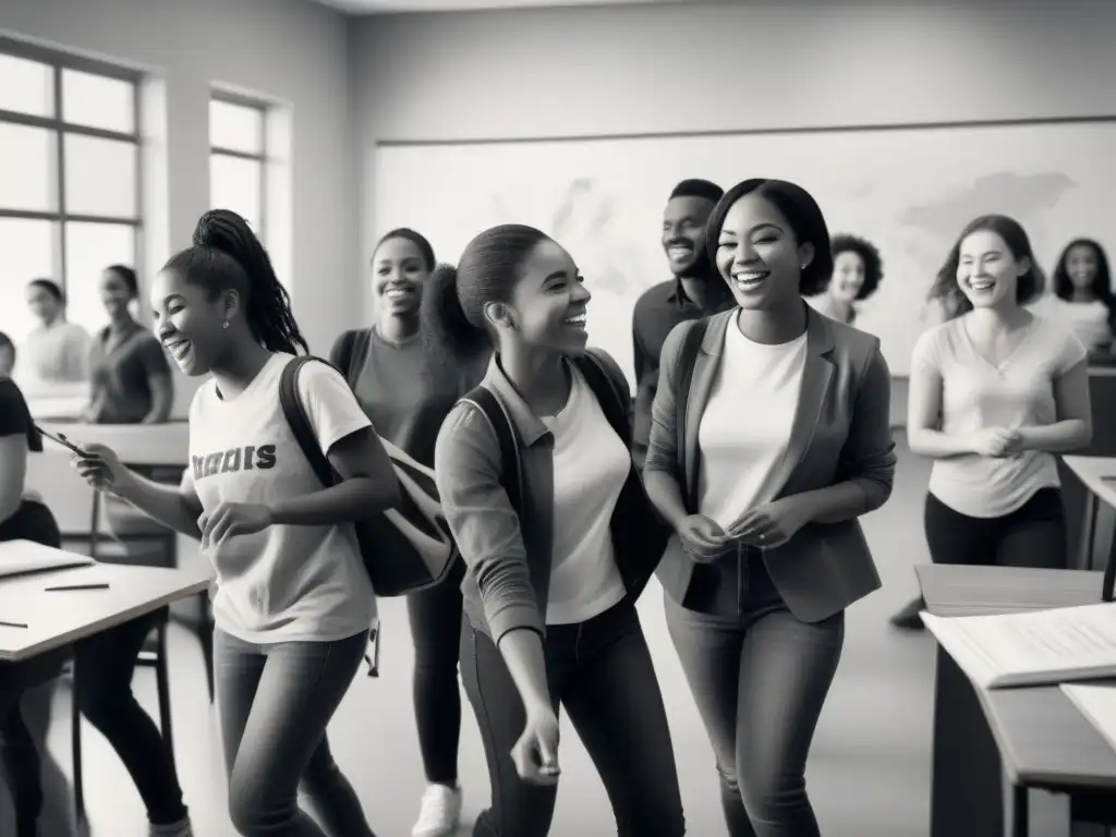 Un grupo diverso de estudiantes se sumerge en diferentes formas de arte en un aula, expresando resiliencia a través de las artes